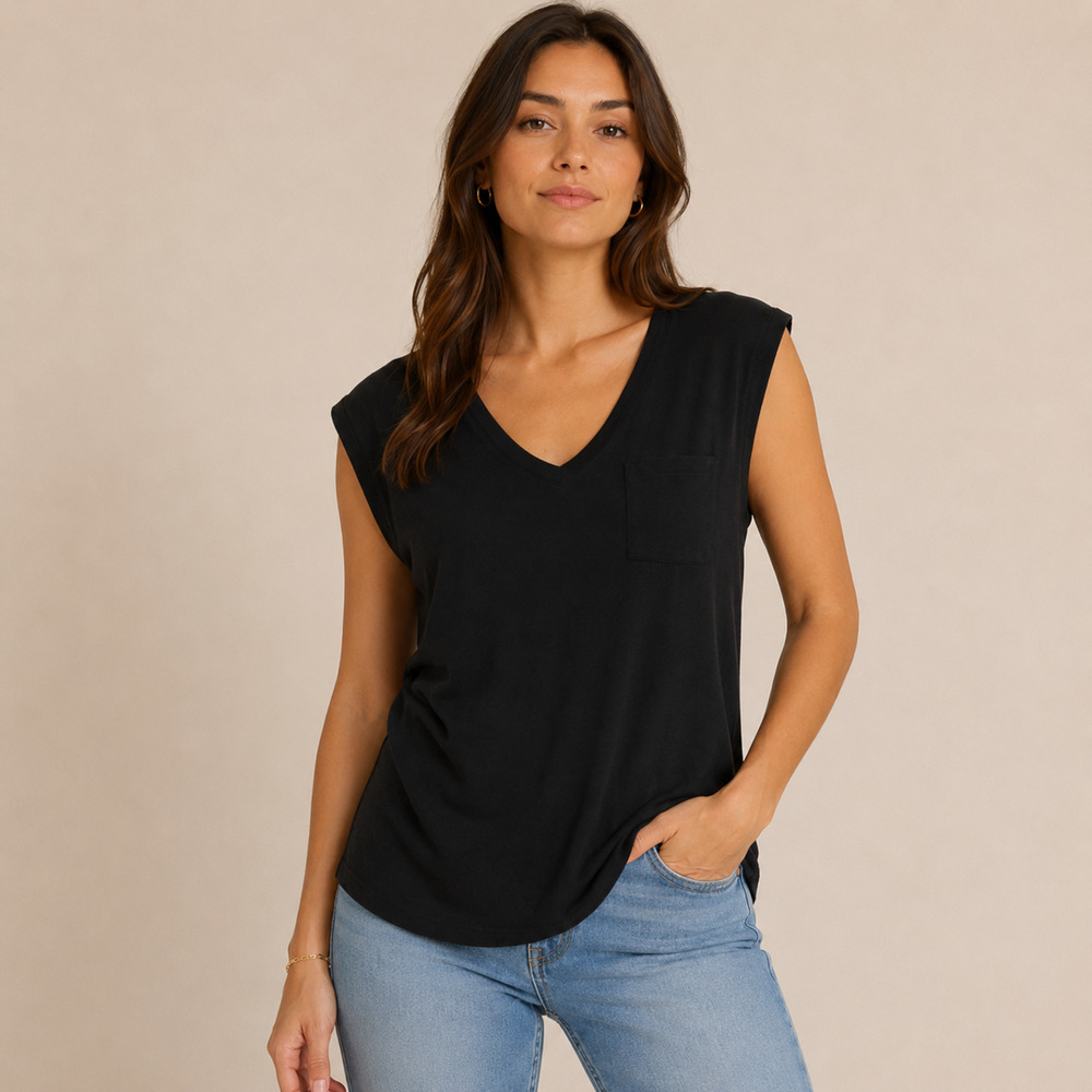 T by Alexander Wang Black Muscle Tee Black V-Neck Rayon Tank Top Large
